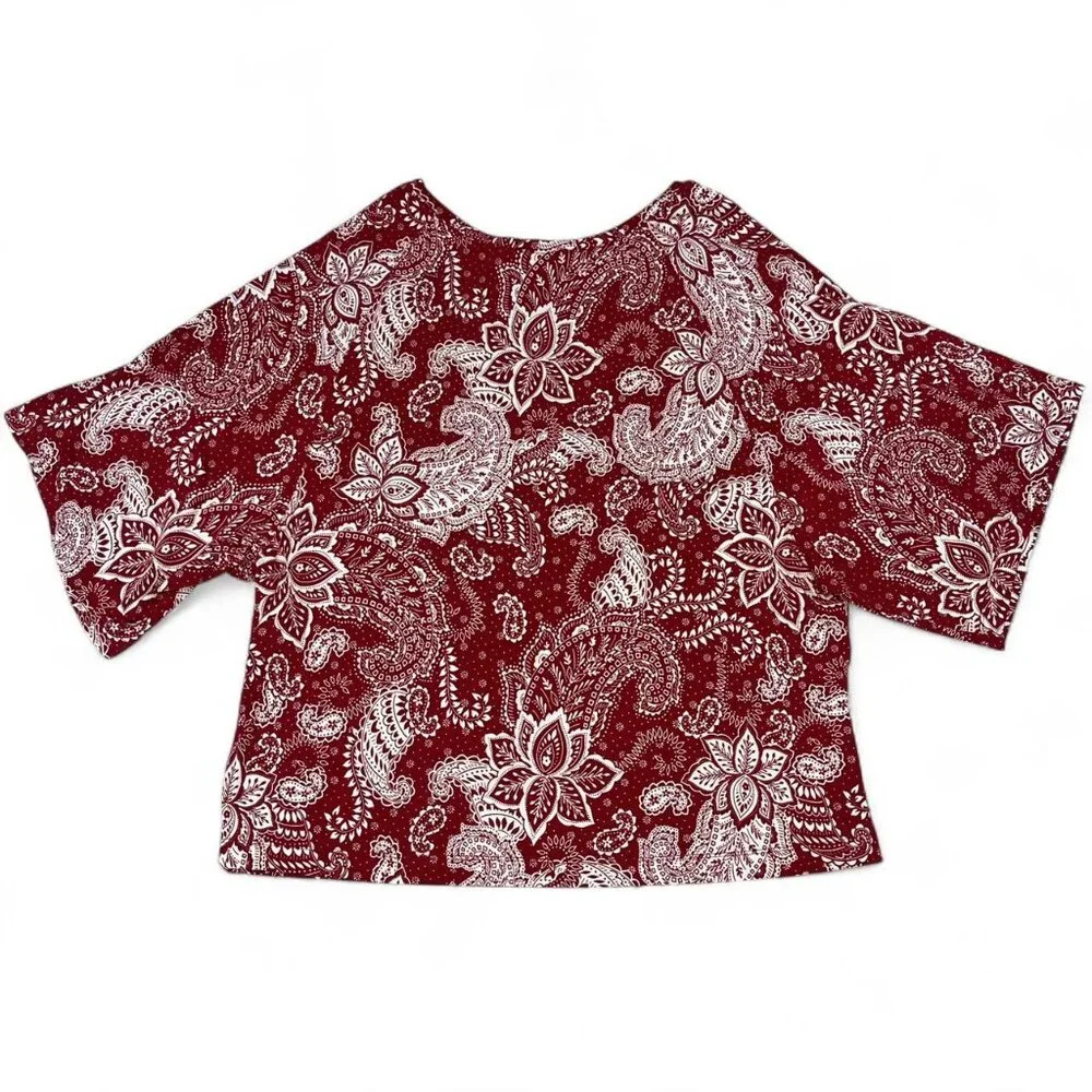Karen Kane Red Paisley Print Blouse Wide Sleeve (XL) - Picture 3 of 4